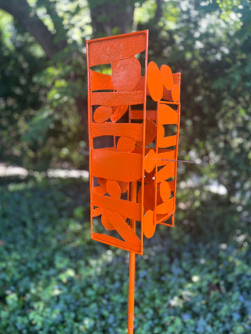 Sculptural Modern Bird Feeder in Orange - Welded Steel and stainless steel -  Freestanding unique modern garden art