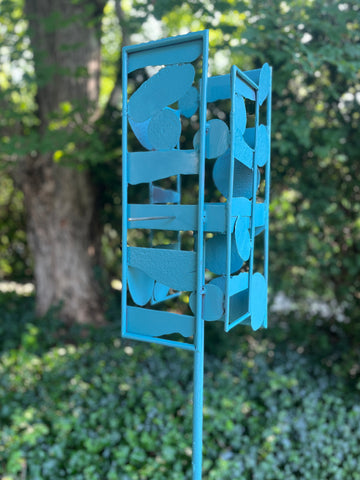 Sculptural Modern Bird Feeder in Aqua Blue - Welded Steel and stainless steel -  Freestanding unique modern garden art