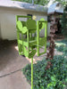 Sculptural Modern Bird Feeder in Eden Green / Avocado - Welded Steel and stainless steel -  1970s Inspired Freestanding unique modern garden art