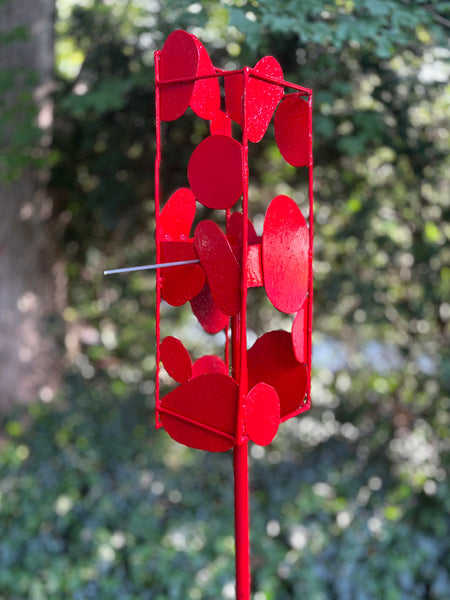 Sculptural Modern Bird Feeder in Apple Red - Welded Steel and stainless steel -  Freestanding unique modern garden art