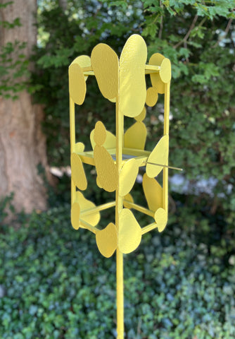 Sculptural Modern Bird Feeder in Lemon Yellow - Welded Steel and stainless steel -  Freestanding unique modern garden art