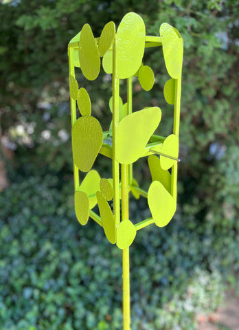 Sculptural Modern Bird Feeder in Key Lime Green - Welded Steel and stainless steel -  Freestanding unique modern garden art