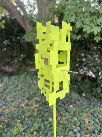 Freestanding Modern Bird Feeder finished in Key Lime Green enamel - Welded Steel and stainless steel -  Original MCM garden art