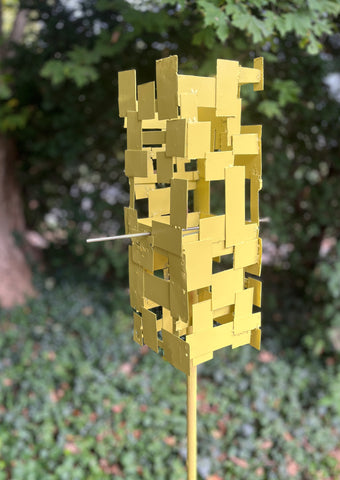 Freestanding Modern Bird Feeder finished in Lemon Yellow enamel - Welded Steel and stainless steel -  Original MCM garden art