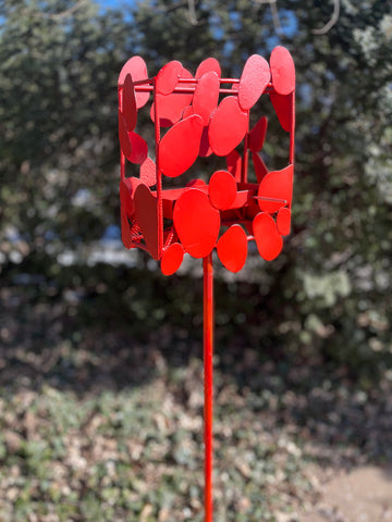 Abstract Modern Bird Feeder in Fire Orange - Welded Steel and aluminum - Freestanding garden art