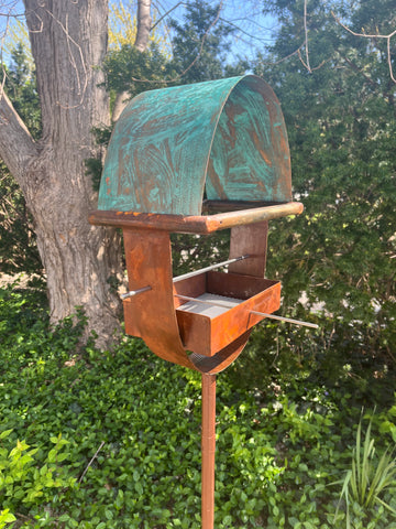 Sculptural Modern Bird Feeder #430 in Welded Steel, Stainless Steel and Copper