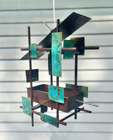 Modern Bird Feeder #444 in Welded Steel, Stainless Steel and Copper
