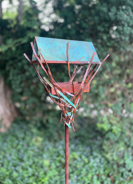 Sculptural Modern Bird Feeder #445 in Welded Steel, Stainless Steel and Copper