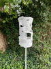 'Spin' Modern Bird Feeder #3 - perforated steel with white enamel finish