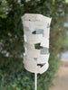 'Spin' Modern Bird Feeder #3 - perforated steel with white enamel finish