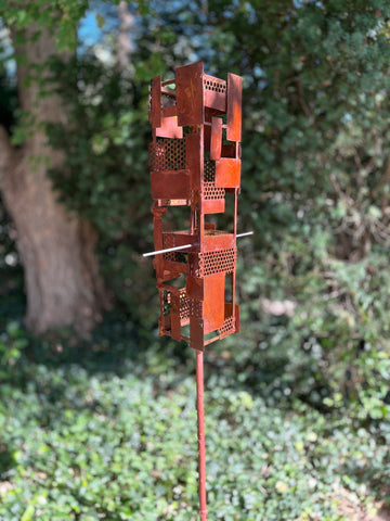 Pop Modern Bird Feeder #1 in Welded Steel with Natural Patina