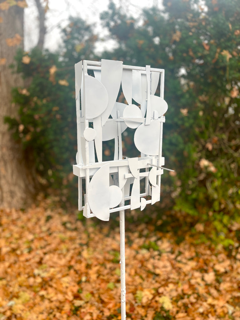 Modern Bird Feeder #450 in Welded Steel with White Spray Enamel Finish