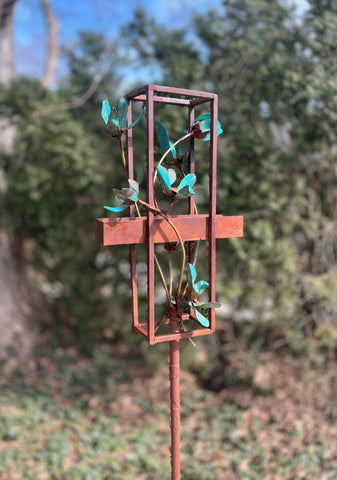 Blossom Modern Bird Feeder #5 in Welded Steel and Copper with patina finish