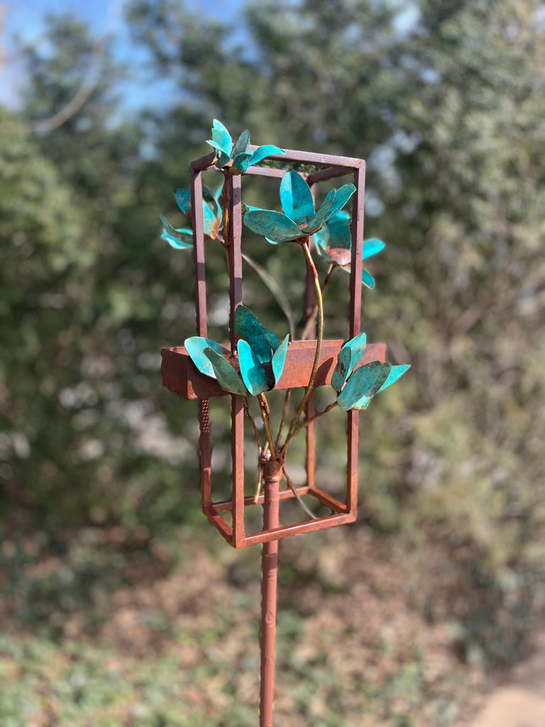 Blossom Modern Bird Feeder #6 in Welded Steel and Copper with patina finish