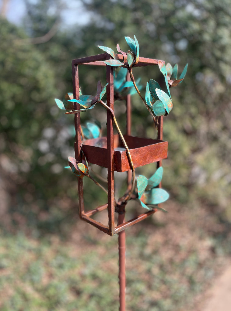 Blossom Modern Bird Feeder #8 in Welded Steel and Copper with patina finish
