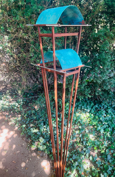 Sculptural Modern Bird Feeder #446 in Welded Steel, Stainless Steel and Copper