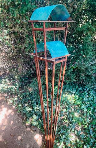 Sculptural Modern Bird Feeder #446 in Welded Steel, Stainless Steel and Copper