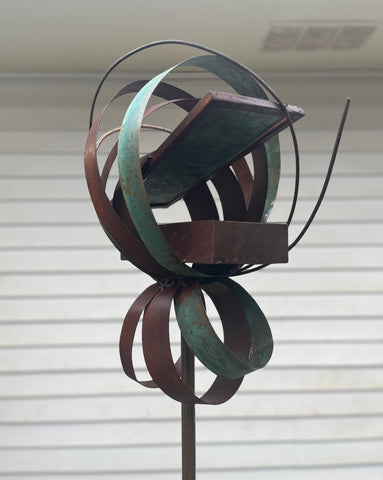 Abstract Modern Bird Feeder in Welded Steel, Copper, Stainless Steel - #402 -Freestanding unique modern bird feeder