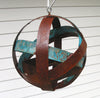 Globe shaped Hanging Bird Feeder - in Welded Steel and Turquoise patina Copper