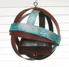 Globe shaped Hanging Bird Feeder - in Welded Steel and Turquoise patina Copper