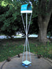 Twist Series welded steel Bird Feeder - White enamel finish with turquoise patina copper roof