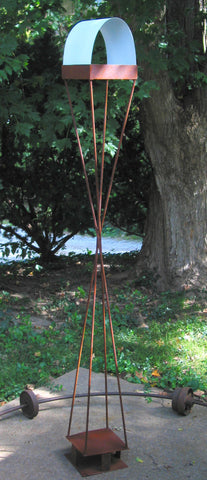 Twist Series welded steel Bird Feeder - natural patina finish with white enamel steel roof