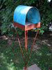 Twist Series welded steel Bird Feeder - natural patina finish with turquoise patina copper roof