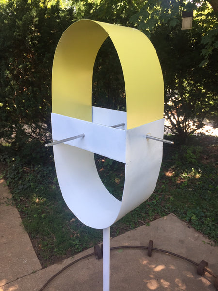 Modern 'Pill' shaped Bird Feeder in Sun Yellow and White Enamel