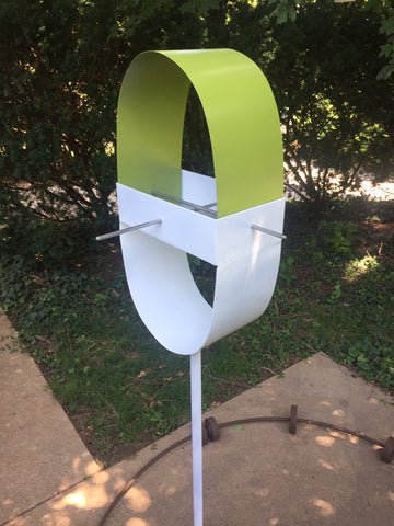 Modern 'Pill' shaped Bird Feeder in Eden Green and White Enamel