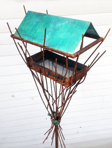 Bird feeder Welded Steel, Copper and Stainless Steel- Bird Feeder No. 383 - Freestanding unique modern birdfeeder